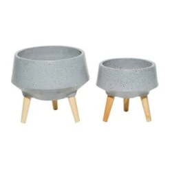 Best Pirce 🥰 Set of 2 Contemporary Wood Bowl Planters - Olivia & May White 😉 -Planters Sales Store unnamed file 6727