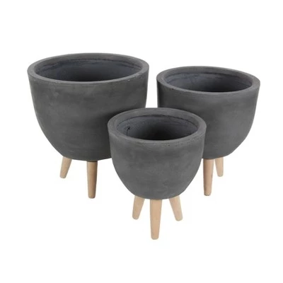 Cheap ๐ฅ Set of 3 Round Planters with Wooden Legs - Olivia & May Black โ๏ธ 7 Cheap ๐ฅ Set of 3 Round Planters with Wooden Legs - Olivia & May Black โ๏ธ - Image 5