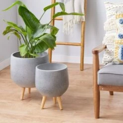 New ⌛ Set of 2 Contemporary Wood Oval Bowl Planters - Olivia & May White 🔥 -Planters Sales Store unnamed file 6754