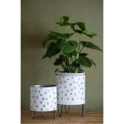 Budget ❤️ Set of 2 White Floral Pattern Galvanized Metal Planters - Foreside Home & Garden ❤️ -Planters Sales Store unnamed file 6772