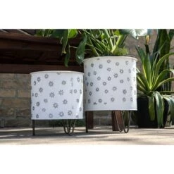Budget ❤️ Set of 2 White Floral Pattern Galvanized Metal Planters - Foreside Home & Garden ❤️ -Planters Sales Store unnamed file 6773