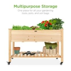 Best Sale ✔️ Best Choice Products Raised Garden Bed 48x24x32in Mobile Elevated Wood Planter w/ Lockable Wheels, Storage Shelf, Liner 👍