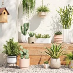 Best Sale ✨ Outdoor Stoneware Ceramic Planter with Stand White - Threshold™ 🥰