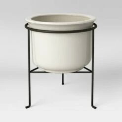 Best Sale ✨ Outdoor Stoneware Ceramic Planter with Stand White - Threshold™ 🥰 -Planters Sales Store unnamed file 6947