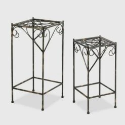 Buy π 2pc Square Iron Plant Stands With Ridged Detail Black - Ore International π