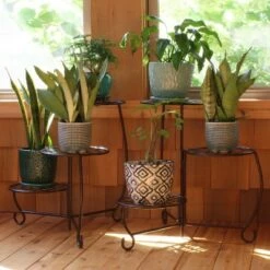 New 🎁 Sunnydaze Decor Sunnydaze Indoor/Outdoor Steel Decorative Checker Top 3-Tiered Flower Plant Stand Display - Bronze - 2pk 🔥 -Planters Sales Store unnamed file 7033