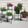 Flash Sale 🎉 Sunnydaze Decor Sunnydaze Indoor/Outdoor Iron Metal 3-Tiered Decorative Flower Plant Pot Holder Stand Display - Black - 2pk 🌟