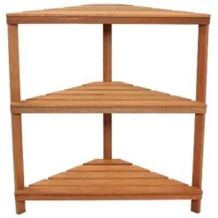 Outlet ❤️ Sunnydaze Decor Sunnydaze Indoor/Outdoor Meranti Wood with Teak Oil Finish 3-Tiered Corner Flower Plant Stand Shelf Display - 36" - Brown 👍 -Planters Sales Store unnamed file 7072