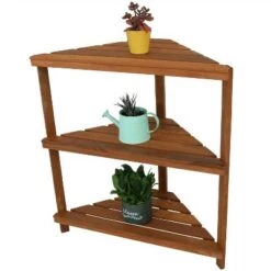 Outlet ❤️ Sunnydaze Decor Sunnydaze Indoor/Outdoor Meranti Wood with Teak Oil Finish 3-Tiered Corner Flower Plant Stand Shelf Display - 36" - Brown 👍 -Planters Sales Store unnamed file 7075