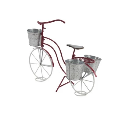 Budget 🛒 Olivia & May 23" Eclectic Tin Novelty Bicycle Plant Stand Red/Gray - Olivia & May 😉 4 Budget 🛒 Olivia & May 23" Eclectic Tin Novelty Bicycle Plant Stand Red/Gray - Olivia & May 😉 - Image 2