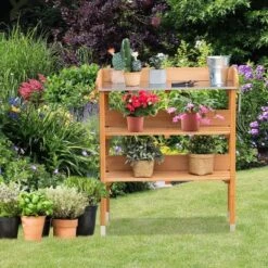 Deals 💯 Costway Garden Wooden Potting Bench Work Station Table Tool Storage Shelf W/Hook 🤩 -Planters Sales Store unnamed file 7177