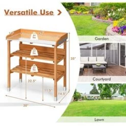 Deals 💯 Costway Garden Wooden Potting Bench Work Station Table Tool Storage Shelf W/Hook 🤩 -Planters Sales Store unnamed file 7178