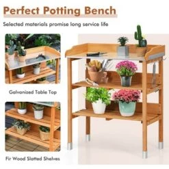 Deals 💯 Costway Garden Wooden Potting Bench Work Station Table Tool Storage Shelf W/Hook 🤩 -Planters Sales Store unnamed file 7179