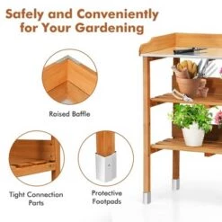 Deals 💯 Costway Garden Wooden Potting Bench Work Station Table Tool Storage Shelf W/Hook 🤩 -Planters Sales Store unnamed file 7180