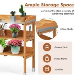 Deals 💯 Costway Garden Wooden Potting Bench Work Station Table Tool Storage Shelf W/Hook 🤩 -Planters Sales Store unnamed file 7181
