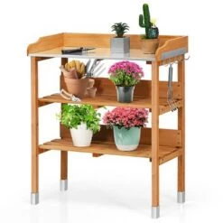 Deals 💯 Costway Garden Wooden Potting Bench Work Station Table Tool Storage Shelf W/Hook 🤩 -Planters Sales Store unnamed file 7183