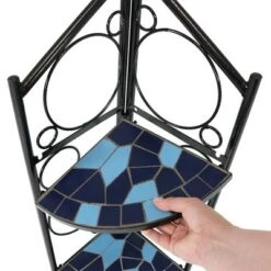 Budget 😀 Sunnydaze Decor Sunnydaze Indoor/Outdoor Steel 3-Tiered Potted Flower Plant Folding Corner Stand Display with Mosaic Tiled Top - 44" - Blue 🔔 -Planters Sales Store unnamed file 7206