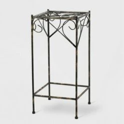 Coupon 🌟 Square Iron Plant Stand With Ridged Detail Black/Gold - Ore International 🎁