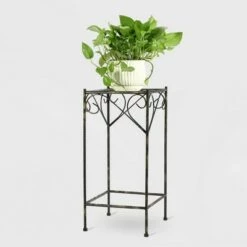 Coupon 🌟 Square Iron Plant Stand With Ridged Detail Black/Gold - Ore International 🎁 -Planters Sales Store unnamed file 7212