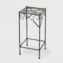 Coupon 🌟 Square Iron Plant Stand With Ridged Detail Black/Gold - Ore International 🎁 -Planters Sales Store unnamed file 7216