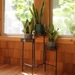 Discount 😍 Sunnydaze Decor Sunnydaze Indoor/Outdoor Steel 3-Tiered Folding Decorative Potted Flower Plant Stand Display - 29" - Bronze 👏 -Planters Sales Store unnamed file 7235