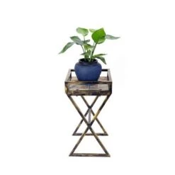 Flash Sale ๐ Metal Rectangular Plant Stand with Gray Stone Slab - Black/Gold - Ore International ๐