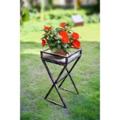 Flash Sale 🔔 Metal Rectangular Plant Stand with Gray Stone Slab - Black/Gold - Ore International 🎉 -Planters Sales Store unnamed file 7305