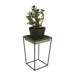 Best Sale 🎁 22" Tall Large Indoor Outdoor Iron Arne Plant Stand with Galvanized Steel Tray Black Powder 🧥 Coat Finish - Achla Designs 🧨 -Planters Sales Store unnamed file 7348