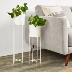 Outlet π Juvale 2 Piece Modern Planter with Tall Stand, Standing Pot, Home DΓ©cor, White, 29.3 & 23 in Tall β