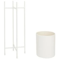 Outlet 🔔 Juvale 2 Piece Modern Planter with Tall Stand, Standing Pot, Home Décor, White, 29.3 & 23 in Tall ⭐ -Planters Sales Store unnamed file 7381