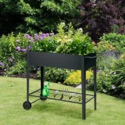 Outlet 🧨 Costway Raised Garden Bed Elevated Planter Box on Wheels Steel Planter w/Shelf 🛒 -Planters Sales Store unnamed file 739