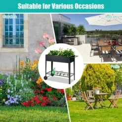 Outlet 🧨 Costway Raised Garden Bed Elevated Planter Box on Wheels Steel Planter w/Shelf 🛒 -Planters Sales Store unnamed file 740