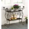 Hot Sale 🛒 Plow & Hearth Two-Shelf Cast Iron Plant Stand with Birds 🎉