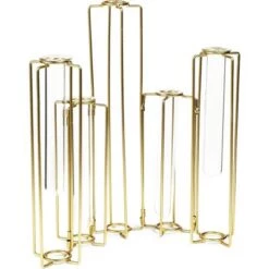 Budget ⭐ Juvale Set of 6 Gold Metal Hinged Plant Stand Set with Glass Test Tube Flower Vases 🔔