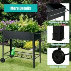 Outlet 🧨 Costway Raised Garden Bed Elevated Planter Box on Wheels Steel Planter w/Shelf 🛒 -Planters Sales Store unnamed file 743