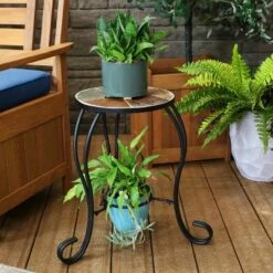 Best deal 🔥 Sunnydaze Decor Sunnydaze Indoor/Outdoor Steel Frame Decorative Slate Tile Top Flower Plant Stand Display Side Table - 12" 🎁 -Planters Sales Store unnamed file 7443