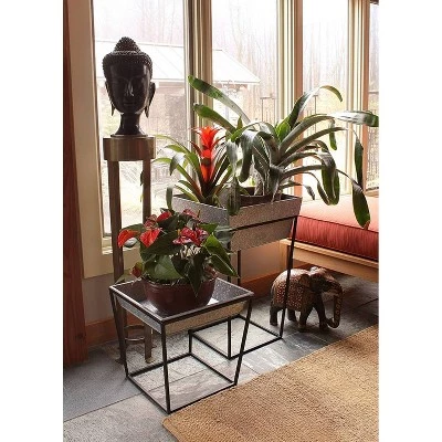 Outlet 🎉 22" Large Indoor Outdoor Iron Arne Plant Stand with Deep Galvanized Steel Tray Black - ACHLA Designs ⌛ 3 Outlet 🎉 22" Large Indoor Outdoor Iron Arne Plant Stand with Deep Galvanized Steel Tray Black - ACHLA Designs ⌛