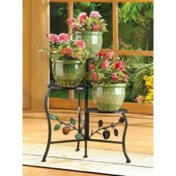 Brand new 🔔 Zingz & Thingz 10.1" Indoor/Outdoor Iron Country Apple Plant Stand Black - Zings & Thingz 🔥