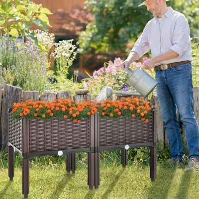 Best Pirce ๐ Costway Elevated Plastic Raised Garden Bed Planter Kit for Flower Vegetable Grow 2 Set โจ 2 Best Pirce ๐ Costway Elevated Plastic Raised Garden Bed Planter Kit for Flower Vegetable Grow 2 Set โจ
