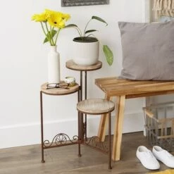 Flash Sale 🛒 Zingz & Thingz 15" Indoor/Outdoor Iron Rustic Triple Planter Stand Brown - Zings & Thingz ⭐ -Planters Sales Store unnamed file 7607