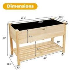Flash Sale ❤️ Costway Raised Garden Bed Wood Elevated Planter Bed w/Lockable Wheels Shelf & Liner 💯