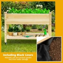 Flash Sale ❤️ Costway Raised Garden Bed Wood Elevated Planter Bed w/Lockable Wheels Shelf & Liner 💯 -Planters Sales Store unnamed file 7625