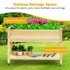 Flash Sale ❤️ Costway Raised Garden Bed Wood Elevated Planter Bed w/Lockable Wheels Shelf & Liner 💯 -Planters Sales Store unnamed file 7626