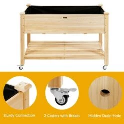 Flash Sale ❤️ Costway Raised Garden Bed Wood Elevated Planter Bed w/Lockable Wheels Shelf & Liner 💯 -Planters Sales Store unnamed file 7627