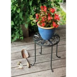 Flash Sale 💯 14" Tall Round Trivet Iron Plant Stand Graphite Powder 🧥 Coat Finish - Achla Designs 💯