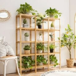 Cheapest โ Costway Multifunctional Bamboo Shelf Flower Plant Stand Display Storage Rack Unit Closet ๐