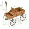 Hot Sale 👏 Costway Garden Plant Planter Wooden Wagon Planter W/ Wheel Garden Yard ✔️