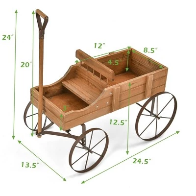 Hot Sale ๐ Costway Garden Plant Planter Wooden Wagon Planter W/ Wheel Garden Yard โ๏ธ 3 Hot Sale ๐ Costway Garden Plant Planter Wooden Wagon Planter W/ Wheel Garden Yard โ๏ธ