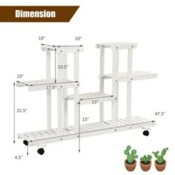 Best Sale ✨ Costway 4-Tier Rolling Flower Rack Wood Plant Stand Casters 12 Pots Bonsai Display Shelf ❤️