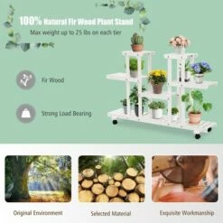 Best Sale ✨ Costway 4-Tier Rolling Flower Rack Wood Plant Stand Casters 12 Pots Bonsai Display Shelf ❤️ -Planters Sales Store unnamed file 7702